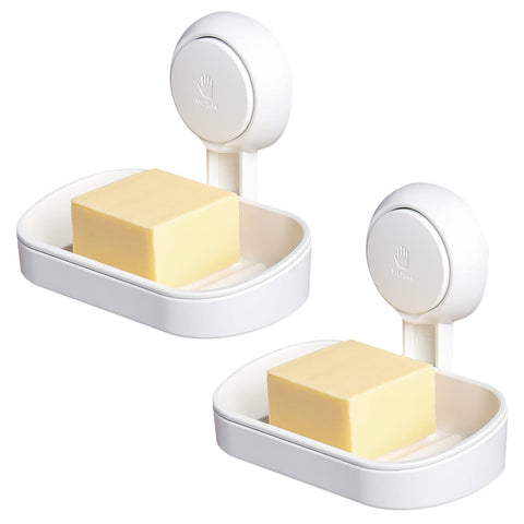 LEVERLOC Soap Dish for Shower 2 Pack,Drill-Free Suction Sponge Holder,White