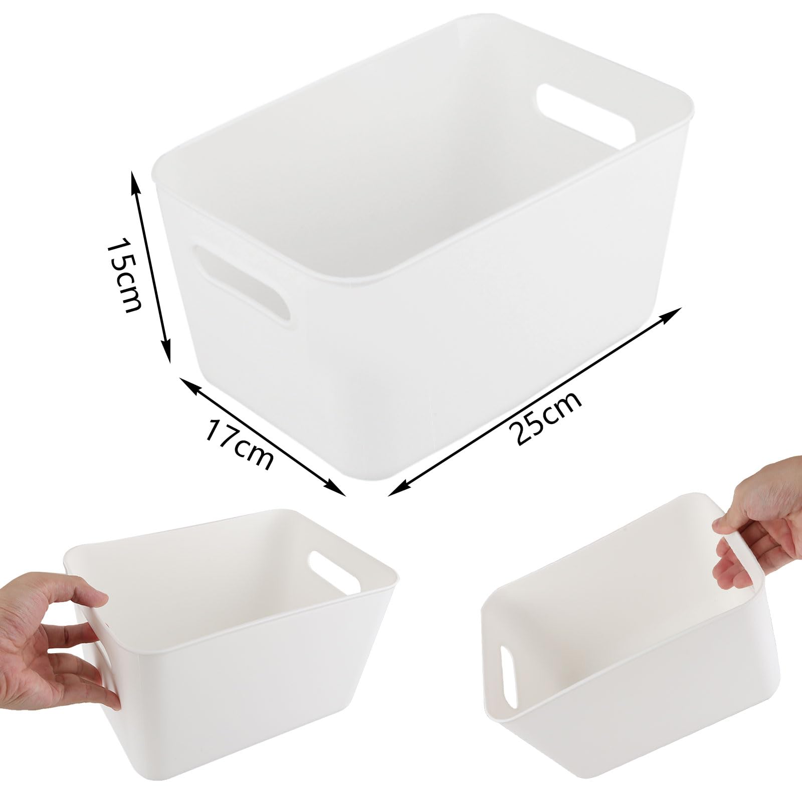 ASelected 6 Plastic Storage Boxes, White Storage Baskets, 25X17X15Cm Storage Boxes For Kitchen, Cabinets, Office, Bathroom, Toys