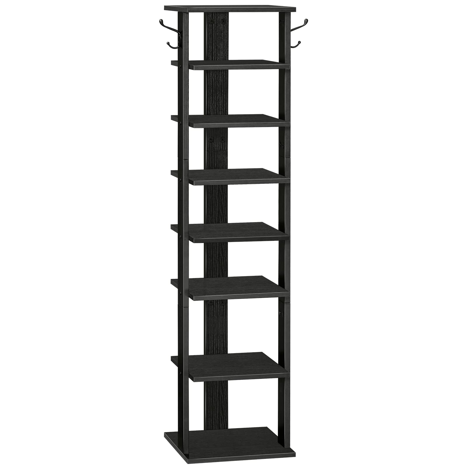 HOOBRO Tall Shoe Rack Wooden, Narrow Shoe Storage Organizer with 2 Hooks, Slim Shoe Shelf, Vertical Shoe Tower for Entrance, Living Room, Hallway