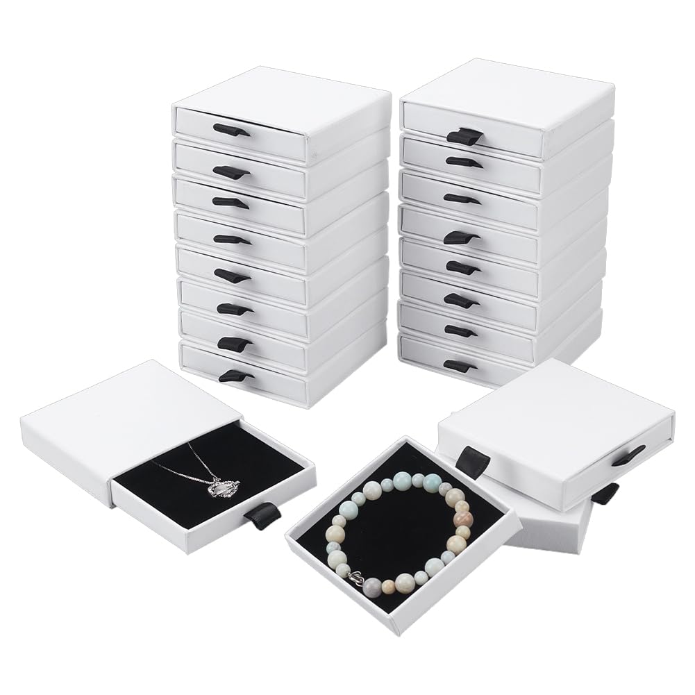 NBEADS 24Pcs Cardboard Jewelry Packaging Boxes, 8.1x7.6x1.8cm Square Jewelry Packaging Box with Lid and Sponge Inside for Ring Necklaces Bracelets
