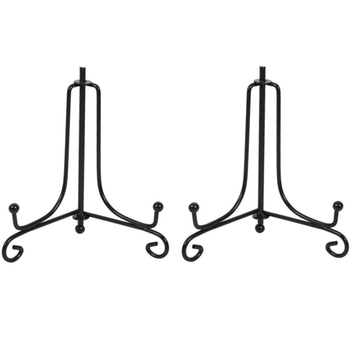 2 Pack Black Iron Plate Holder Display Stand (5 Inch) - Foldable Easel Stand for Pictures, Frames, Books, Artwork & Decorative Plates