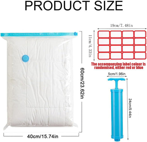 Compression Bags with Pump, Vacuum Storage Bag, 40 x 60 cm Travel Compression Bags, Reusable Vacuum Bags, Small Adhesive Labels