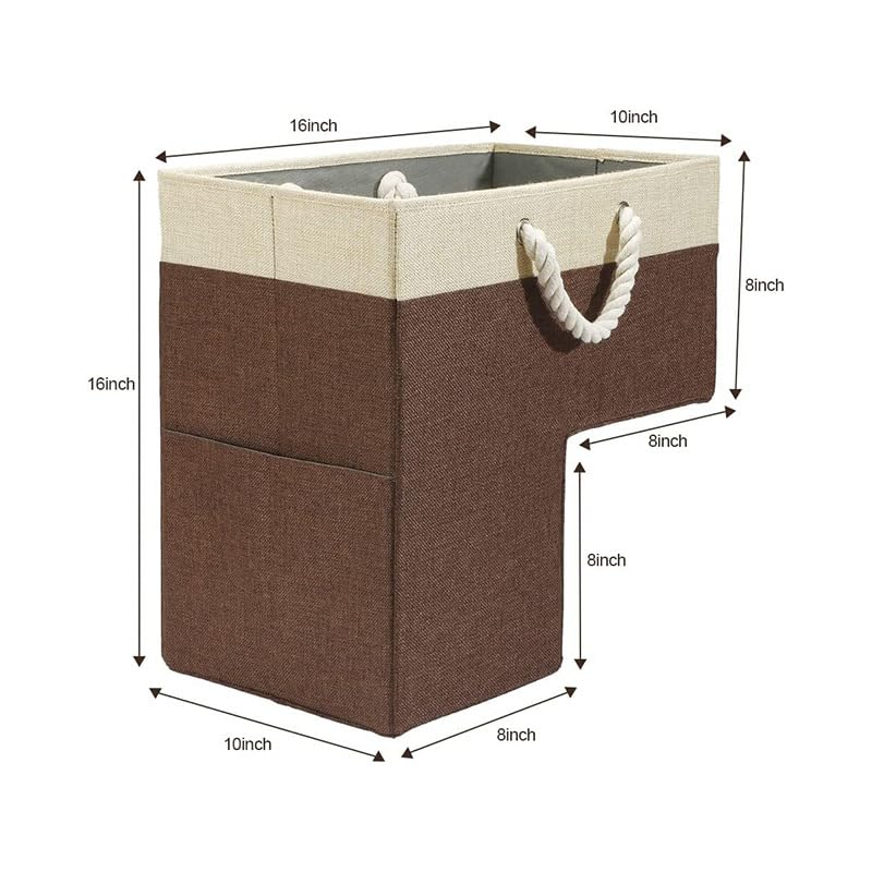 Les-Theresa 16X16In Stair Basket Step Storage Baskets Storage Foldable with Cotton Handles Staircase Stair Tidy Step Basket for Stairs, Laundry, Toys