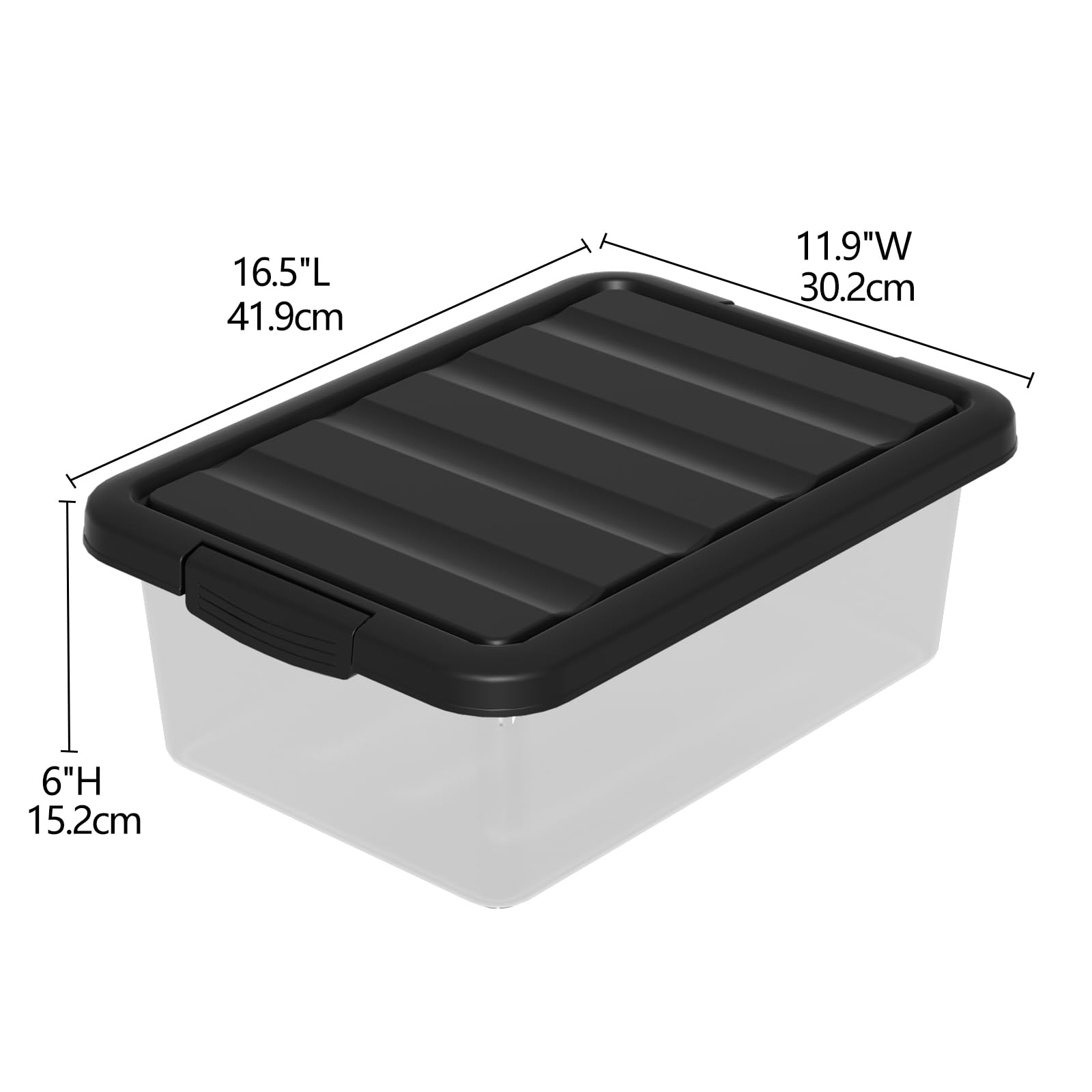 Waikhomes 16 L 2 Pack Clear Latching Storage Boxes, Plastic Stackable Storage Bin with Black Lid