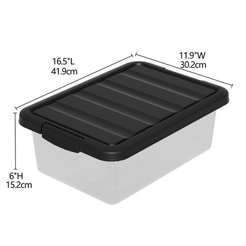 Waikhomes 16 L 2 Pack Clear Latching Storage Boxes, Plastic Stackable Storage Bin with Black Lid