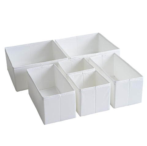 TYEERS Drawer Organisers, Durable Fabric, Washable, with Base Support Boards, Small Storage Boxes for Bathroom, Wardrobe, Chest of Drawers, Set of 6