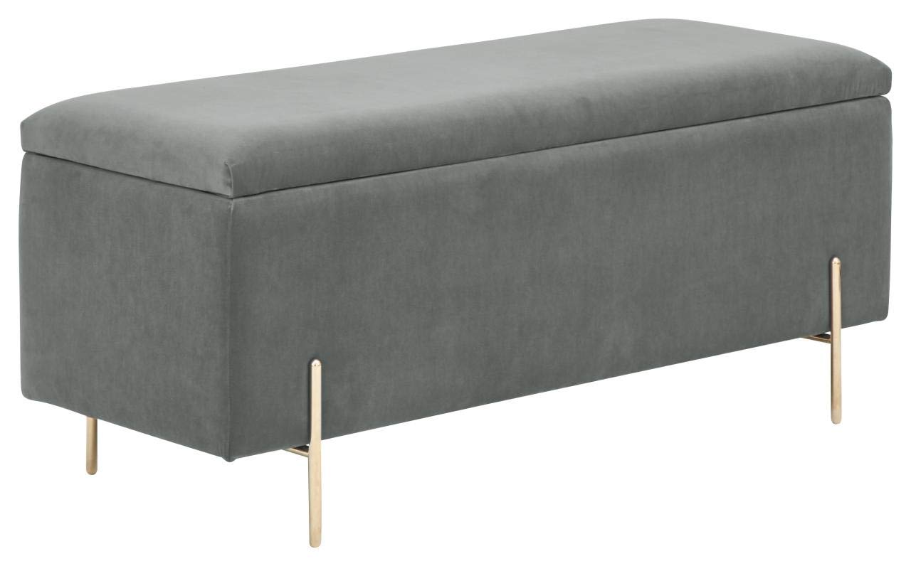 GFW Mystica Ottoman Storage Bench, Grey Storage Box with Gold Effect Legs, Upholstered Blanket Box and Bedroom Storage Seat