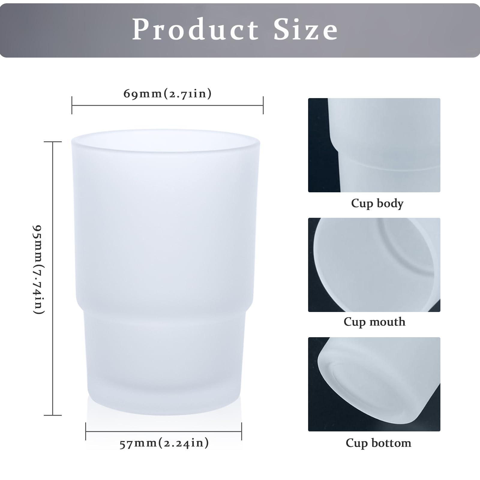 Frosted Glass Bathroom Tumbler Set of 2, 225ml Reusable Bathroom Cup, Stackable Toothbrush Holder Cup for Family