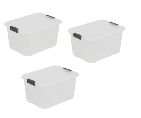 BranQ Home essential Universal Storage Container with Lid Velur, Set of 3, Size 16 L, BPA-Free Plastic PP, Transparent