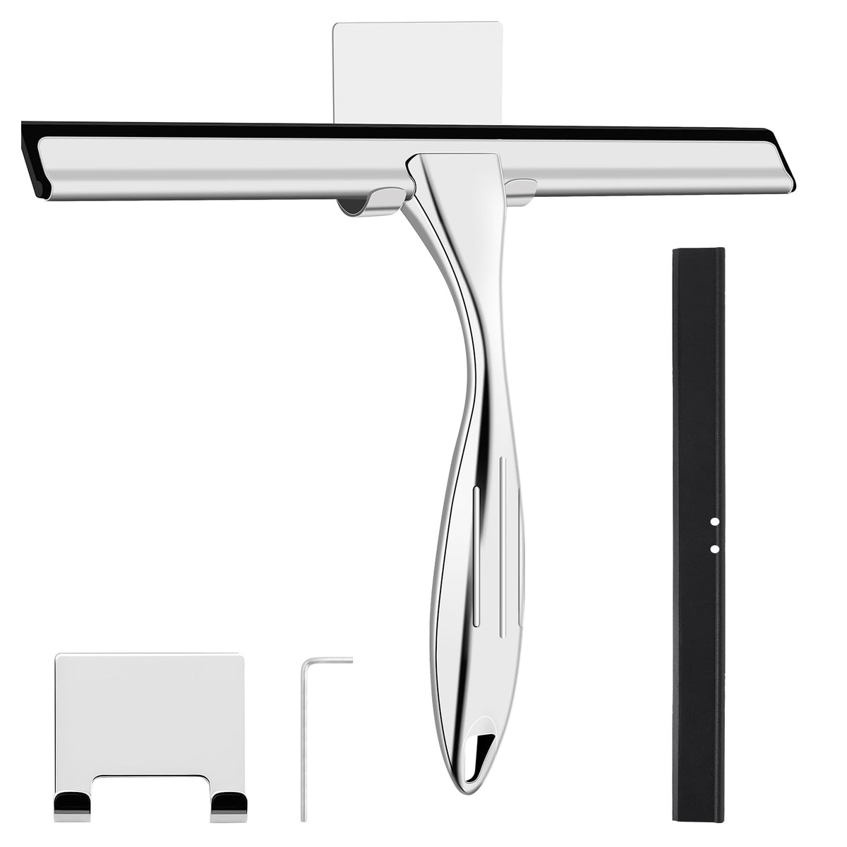 wlich Shower Squeegee, 10 Inch Stainless Steel Window Squeegee with 1 Hook