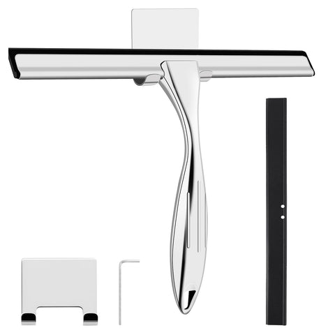 wlich Shower Squeegee, 10 Inch Stainless Steel Window Squeegee with 1 Hook