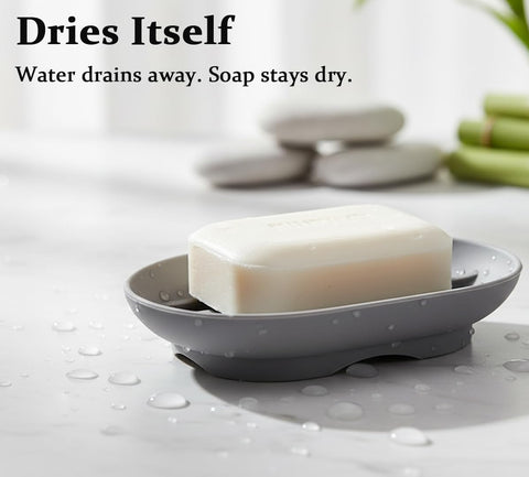 2-Pack Silicone Soap Dish Holder -Flexible Soap Box Self-Draining, Anti-Slip Soap Tray for Shower, Bathroom & Kitchen Countertop or Shelf