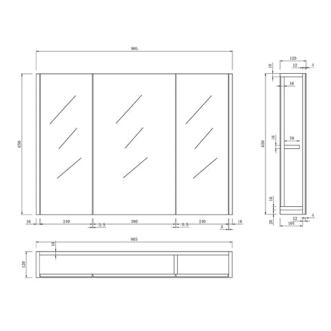 iBathUK Rehaus Wall Mounted Triple Door Mirror, Soft Close Doors with 2 Adjustable Shelves Cabinet, Copper Free Silver Mirror