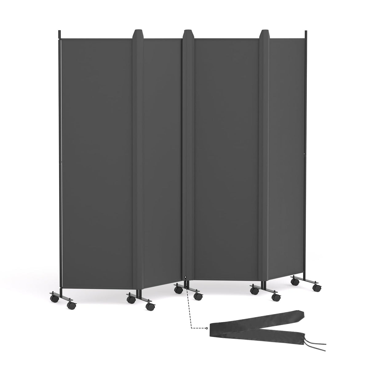 HIDODO 4 Panel Room Divider Folding Privacy Screen, Freestanding Room Partition with Lockable Wheels, Portable Wall Divider for Room Separation