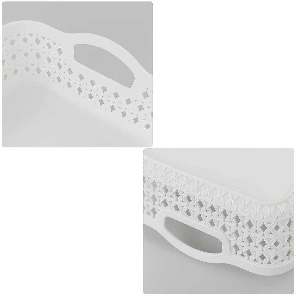 Callyne Set of 6 White Small Plastic Storage Basket Tray with Handle, Plastic Storage Baskets for Shelves