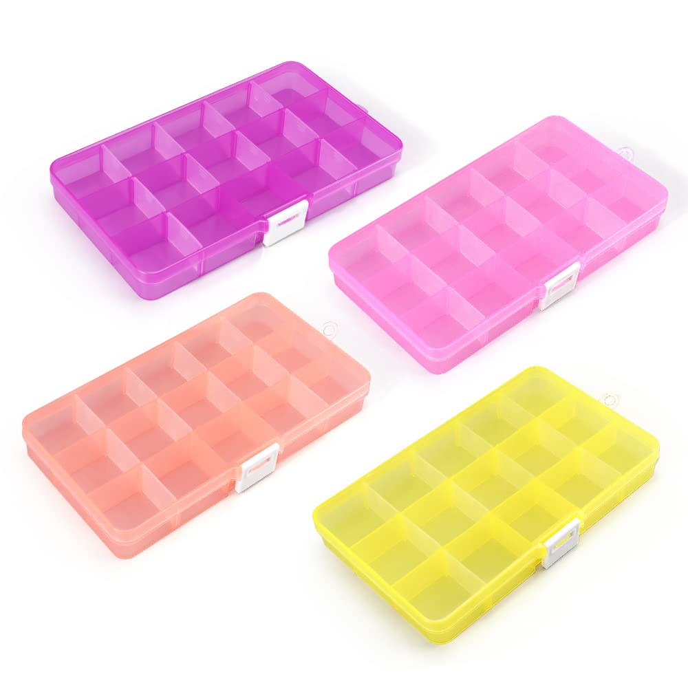 Opret 4 Pcs Bead Storage Box, 15 Grids Plastic Jewellery Organisers
