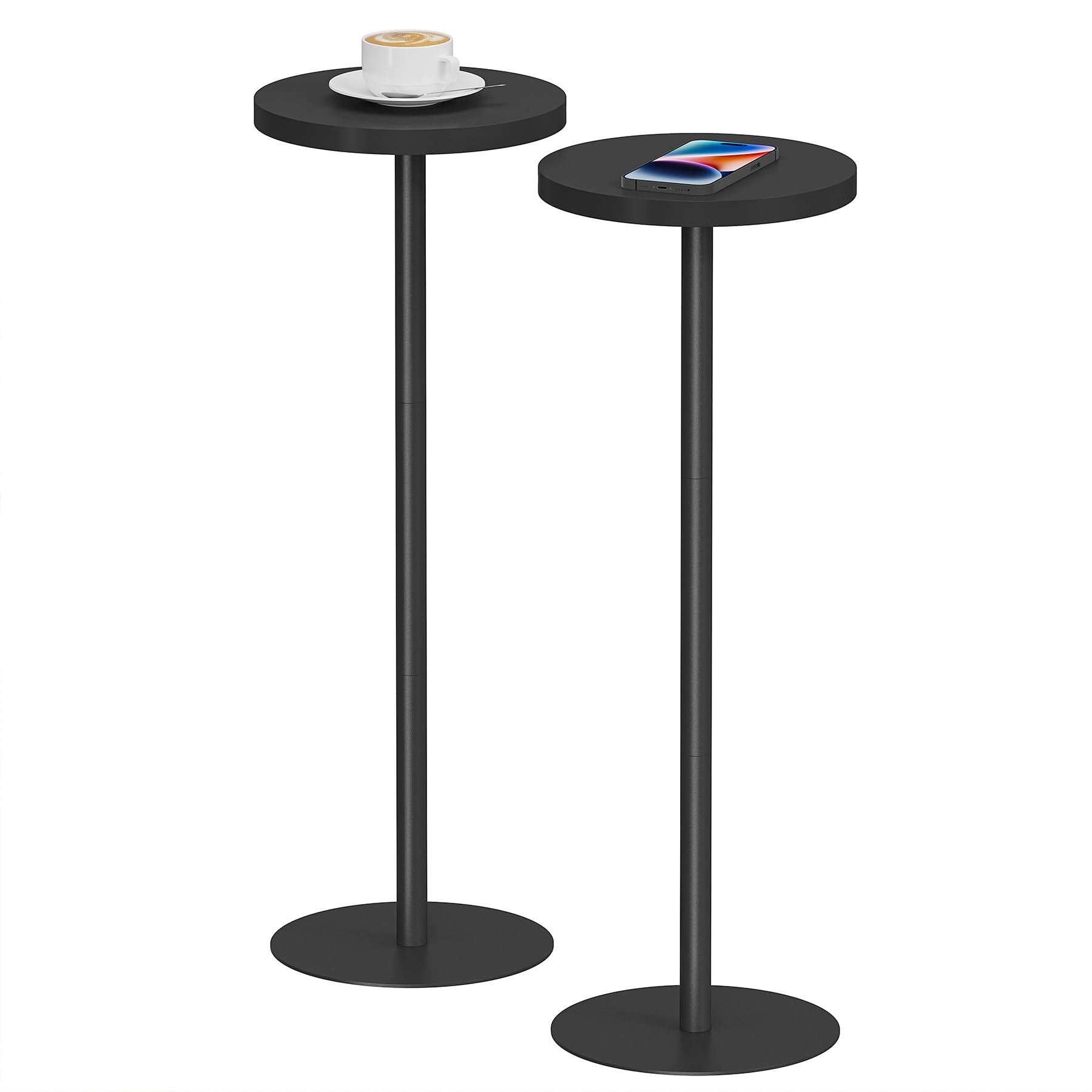 TUTOTAK Tall Round Side Table, Small End Table, Set of 2, Drink Table, Pedestal Side Table, livingroom, Black V1TB01BK0652EU