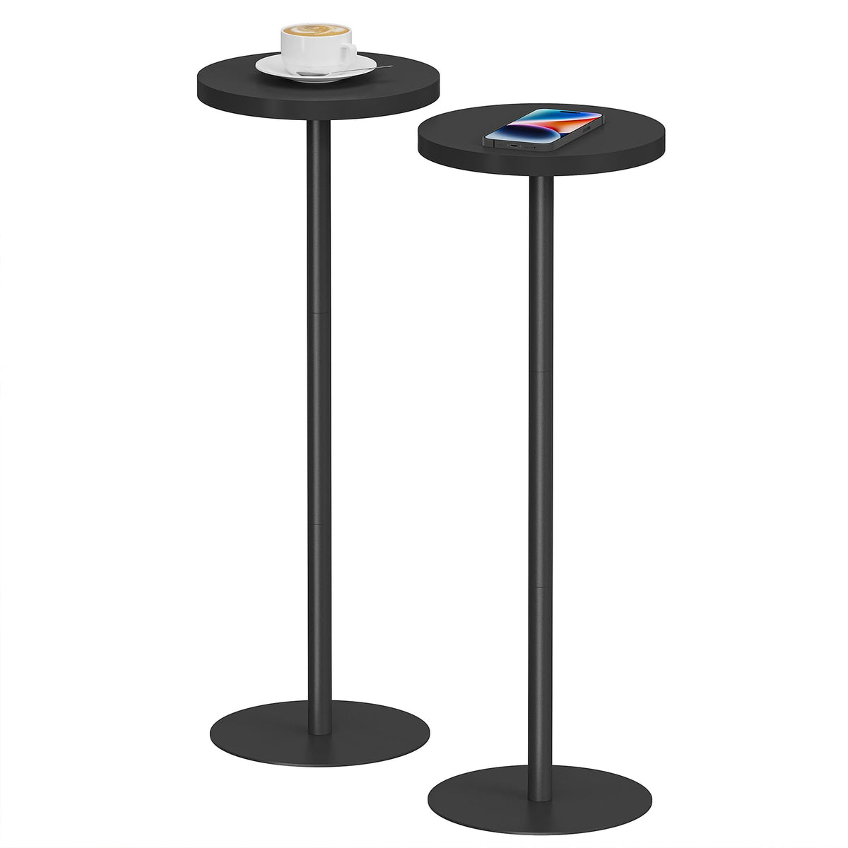 TUTOTAK Tall Round Side Table, Small End Table, Set of 2, Drink Table, Pedestal Side Table, livingroom, Black V1TB01BK0652EU