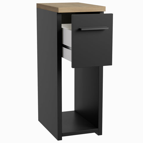 ComfortCove Narrow Bedside Table with Storage Shelf & Handle, Black/Oak