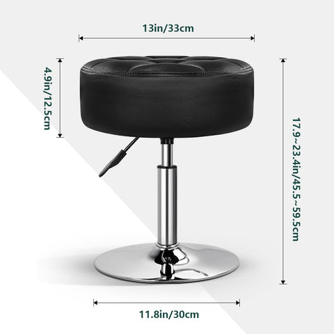BFTOU Black 4.9-inch Thickened Vanity Stool Round PU Leather Swivel Height Adjustable Makeup Chair Ottoman for Bedroom Living Room SPA Salon Shop