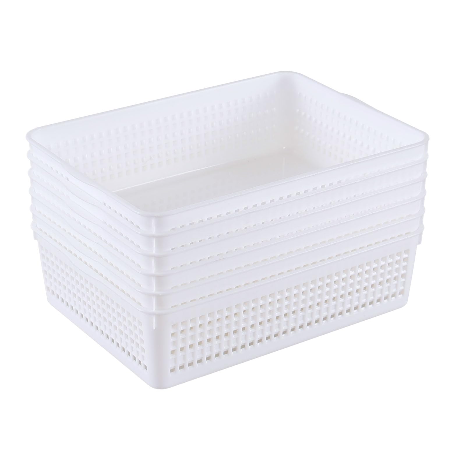 Easymanie A4 Paper Size Plastic Storage Baskets for Desktop, White, 6 Packs