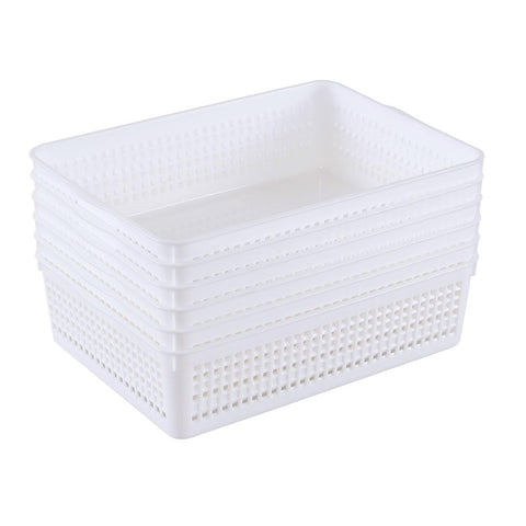 Easymanie A4 Paper Size Plastic Storage Baskets for Desktop, White, 6 Packs