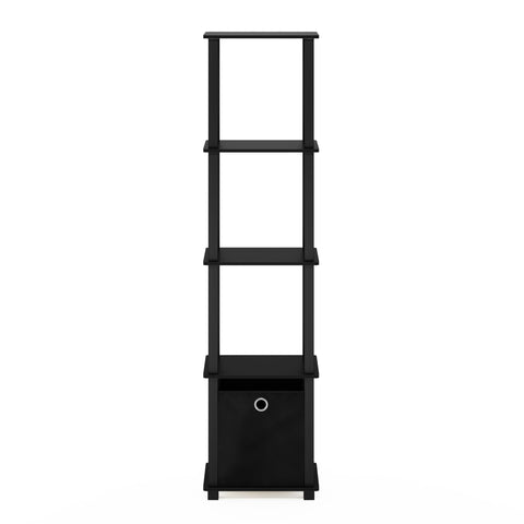 Furinno TURN-N-TUBE Book Shelf, 5-Tier Square Open Frame Display Shelf, Corner Storage Shelves with Storage Bin, Shelving Unit