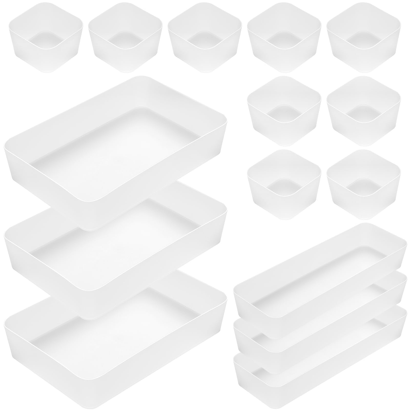poeland 15 Pcs Drawer Organizer Tray Storage Box for Bedroom Dresser Bathroom Kitchen, Frosted