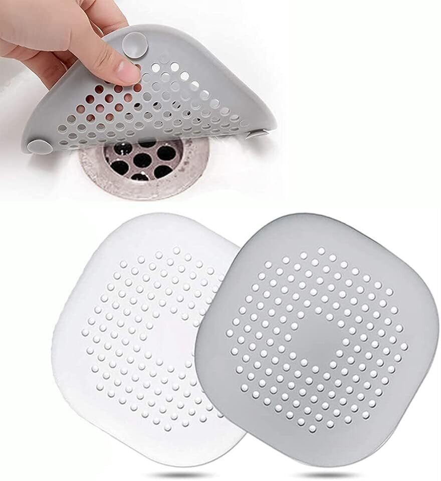 2-Pack Silicone Drain Hair Catcher with Suction Cup - Sink & Shower Strainer Plug Trap for Bathroom, Bathtub, Kitchen