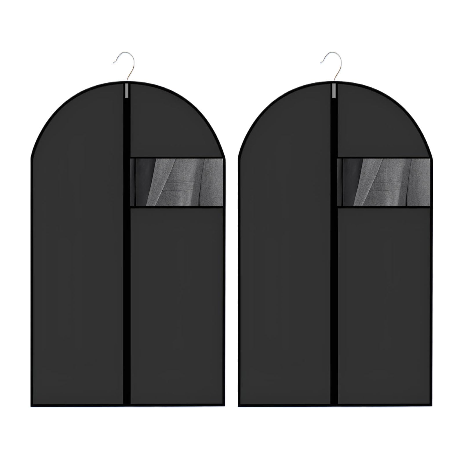 2 PCS Suit Bags with Clear Window,Foldable Suit Covers for Hanging Clothes,Dust-Proof Zippered Garment Bags
