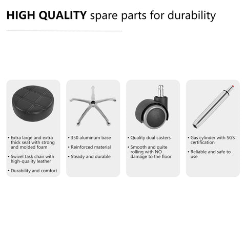 Grace & Grace Height Adjustable Rolling Swivel Stool Chair with Extra Large and Extra Thick Round Seat and Comfortable Backrest Heavy Duty Metal Base