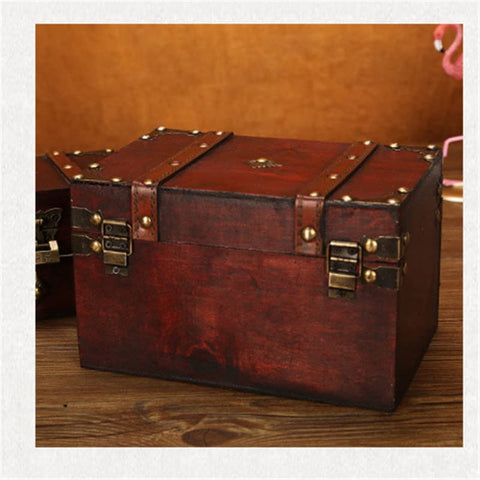 LIKEUDO Retro Jewelry Treasure Chest With Lock Vintage Wooden Trinket Storage Box (S (7.1x3.9x4.3in))
