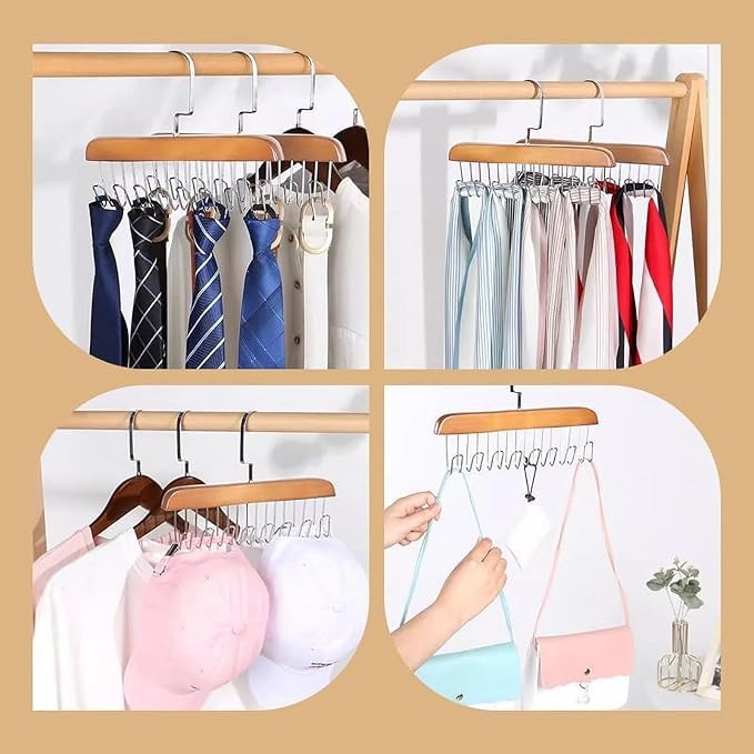 2 Pack Belt Hanger for Closet, Sturdy Wooden Belt Holder with 8 Hooks, Wood Belt Organizer for Closet, Space Save Tank Top Bra Hanger