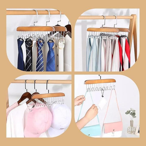 2 Pack Belt Hanger for Closet, Sturdy Wooden Belt Holder with 8 Hooks, Wood Belt Organizer for Closet, Space Save Tank Top Bra Hanger