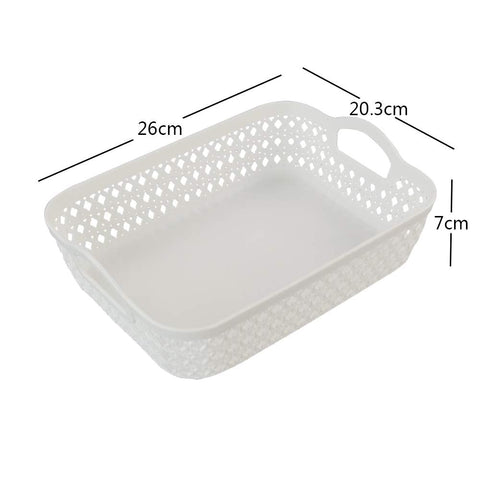 Callyne Set of 6 White Small Plastic Storage Basket Tray with Handle, Plastic Storage Baskets for Shelves