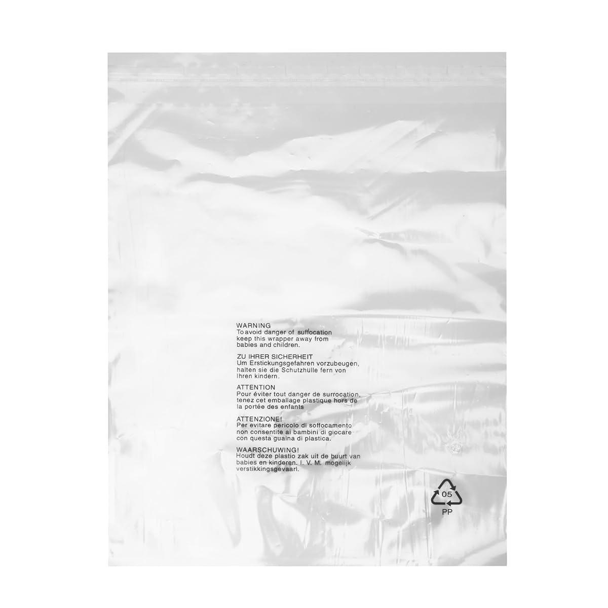 Realm Clear Transparent Plastic Self Seal Garment Clothing Retail Bags With Safety Warning Various Sizes Various Pack Sizes