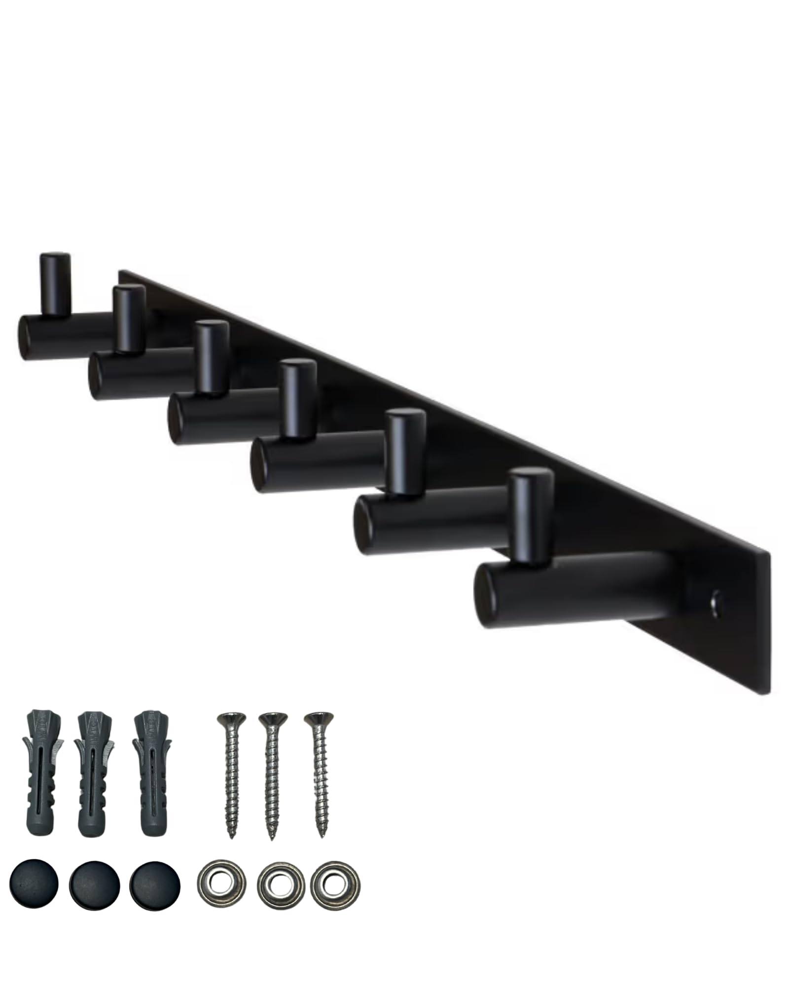 Gedotec Coat Hooks Black matt [6 Hooks] Coat Rail Hallway, Kitchen & Bathroom I Wall Coat Rack Moon I Hook Rail Black for screwing I Design Coat Rack
