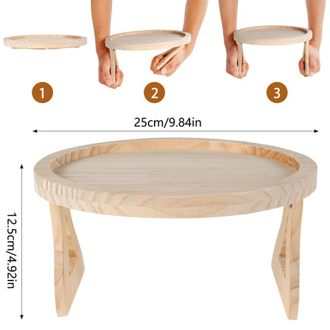 Gatphy Sofa Side Arm Tray, Wooden Couch Arm Table Clip On Tray Foldable Armrest Side Tables Space Saving Round Sofa Side Tables Organiser for Drinks