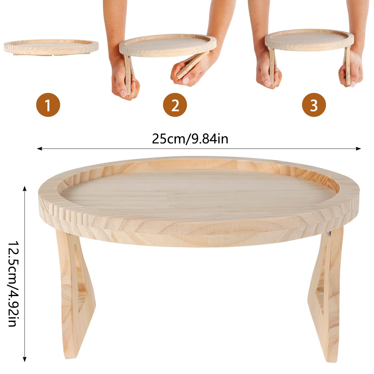 Sofa Arm Tray Table Foldable Sofa Armrest Clip Tray Table Round Couch Armrest Tray Natural Pine Wood Sofa Side Table Sofa Couch Arm Rest Organizer