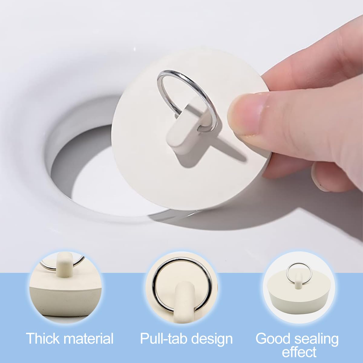 5 Pcs Rubber Bath Plugs, 5 Different Size Kitchen Sink Plug, Universal Bathtub Plug Drain Stopper for Bathtubs Kitchen Sinks Hand Basins (White)