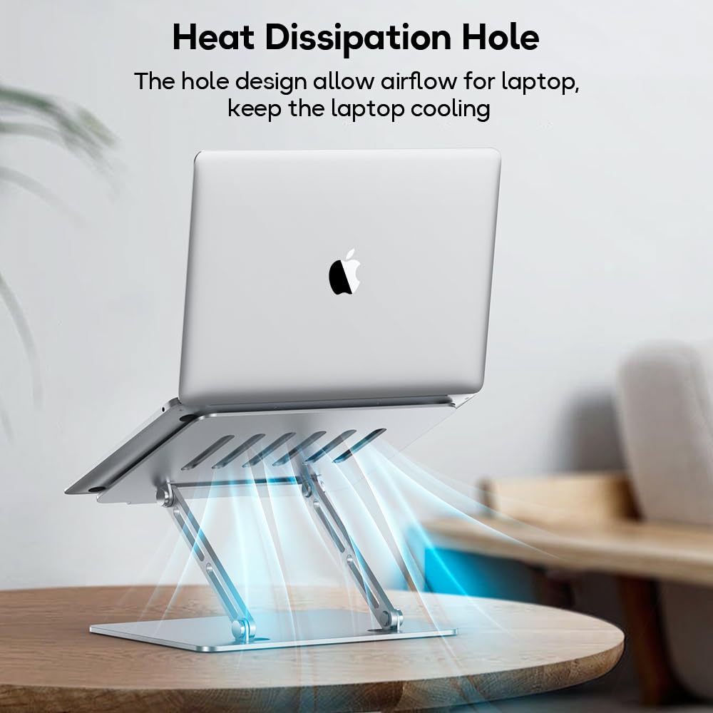 Deflecto Folding Adjustable Height Aluminium Laptop Stand with Vertical Vented Platform suitable for Laptops up to 17" in Silver