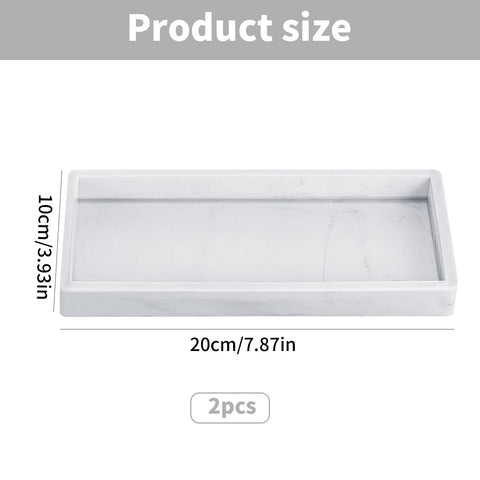 Bathroom Tray Rectangular Silicone Bowl Marble Pattern Storage Tray Jewellery Storage Box Cosmetic Tray Decorative Tray White for Kitchen Pack of 2