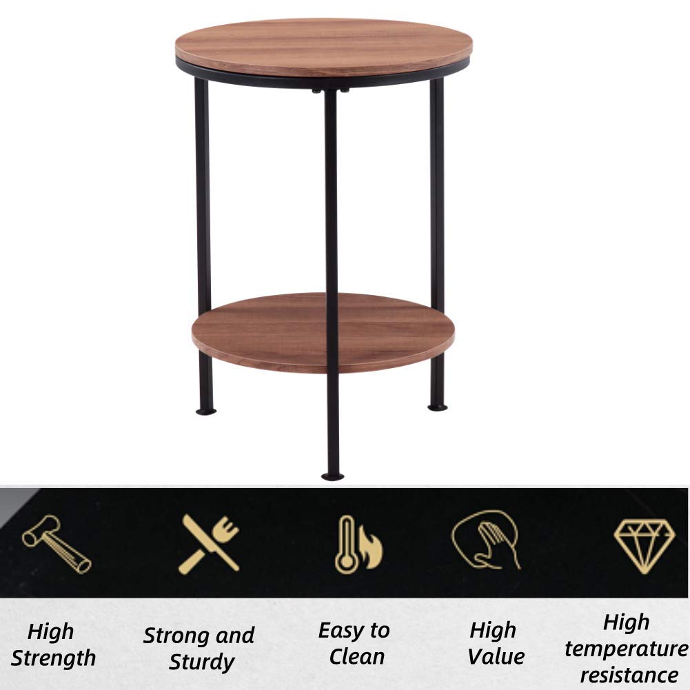 GOLDFAN Round Side Table Small Coffee Table Living Room Telephone Bedside Table Sofa End Round Brown