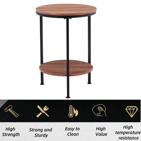 GOLDFAN Round Side Table Small Coffee Table Living Room Telephone Bedside Table Sofa End Round Brown