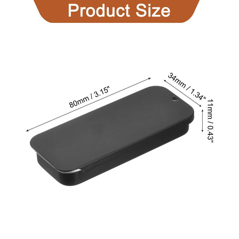 Sourcing Map 4 Pcs Black Rectangular Slide Top Frosted Metal Tin Box Containers, 3.1x1.3x0.4 Inch, Storage Box for Small Items