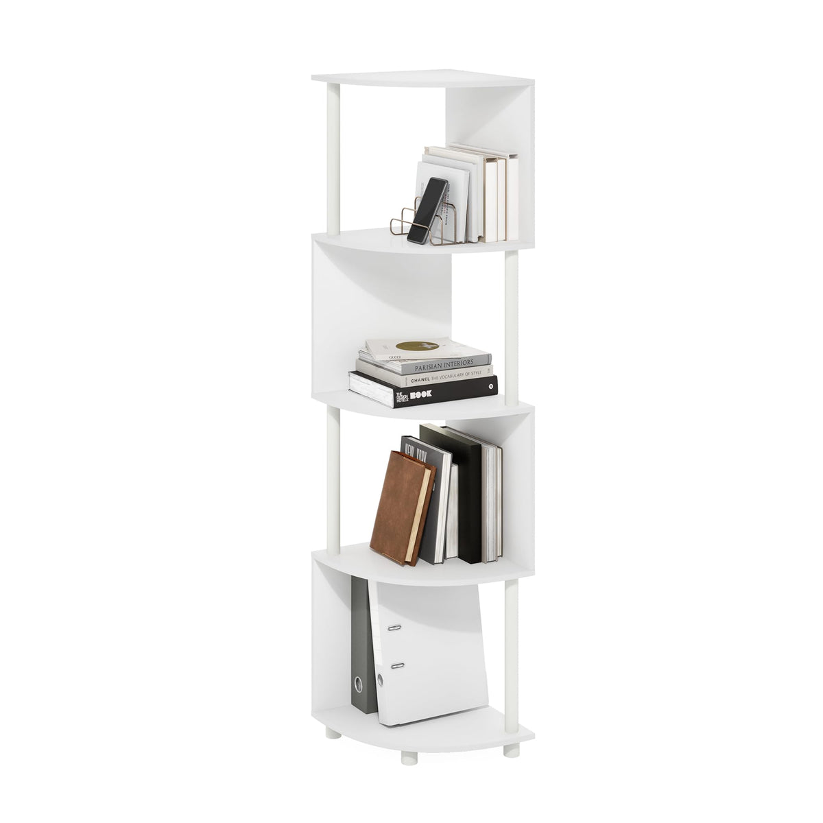 Furinno ECON Corner Shelf, 4-Tier Corner Book Shelf, Zigzag Storage Shelves, Display Rack, Bookshelf, for Organization and Storage, Living Room