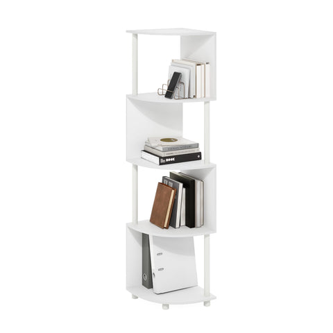 Furinno ECON Corner Shelf, 4-Tier Corner Book Shelf, Zigzag Storage Shelves, Display Rack, Bookshelf, for Organization and Storage, Living Room