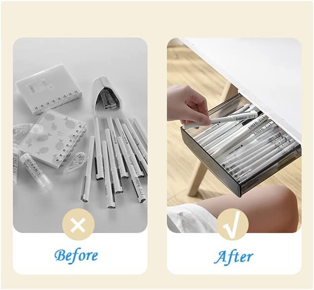 Under Desk Drawer Organizer,2 Pack Self-Adhesive Attachable Under Desk Storage Drawer, Hidden Desk Drawer Slide-out