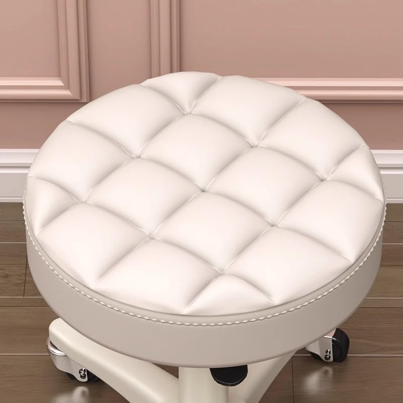 HNJZX Small Chair Round Rolling Stool with Wheels PU Leather Height Adjustable Swivel Stool Drafting Work Tatto Massage SPA Salon Stools Home Office
