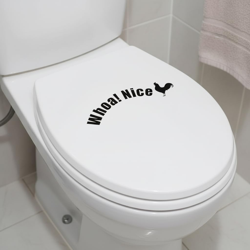 Funny Toilet Stickers, Whoa Nice Bathroom Decal, Wall Art, Removable Self-Adhesive Toilet Seat Stickers for Restroom Door